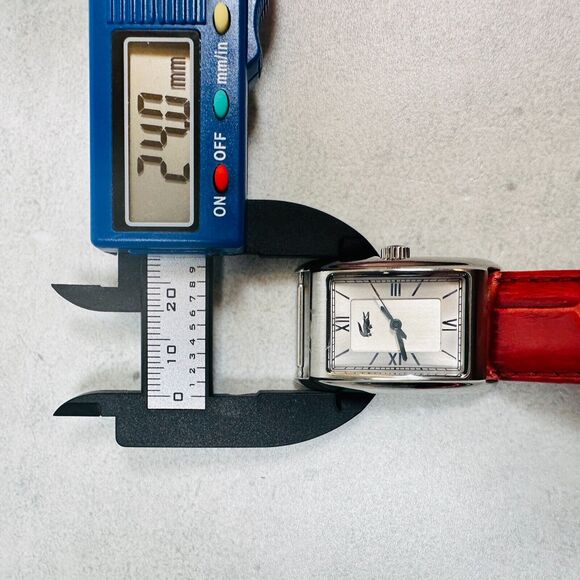 Lacoste Watch Womens 24mm Silver Tone Red Leather Strap New Battery FLAWED READ - Picture 10 of 11